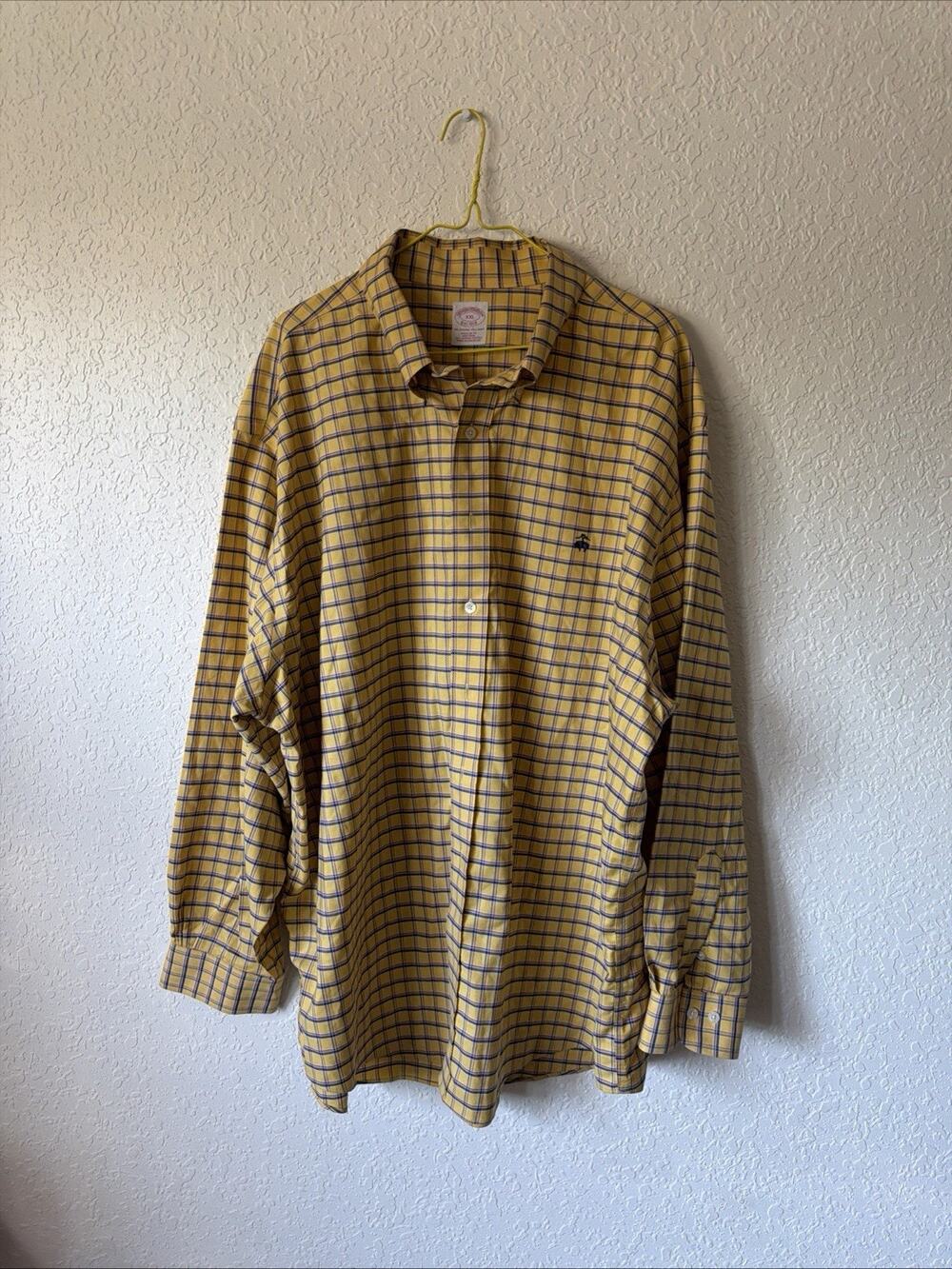 Brooks Brothers‎ 346 Yellow Long Sleeve Button Down Men’s XXL Squares W/ Logo